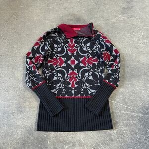Krimson Klover Turtleneck Sweater Womens XS Black Red Wool Geometric Diamond